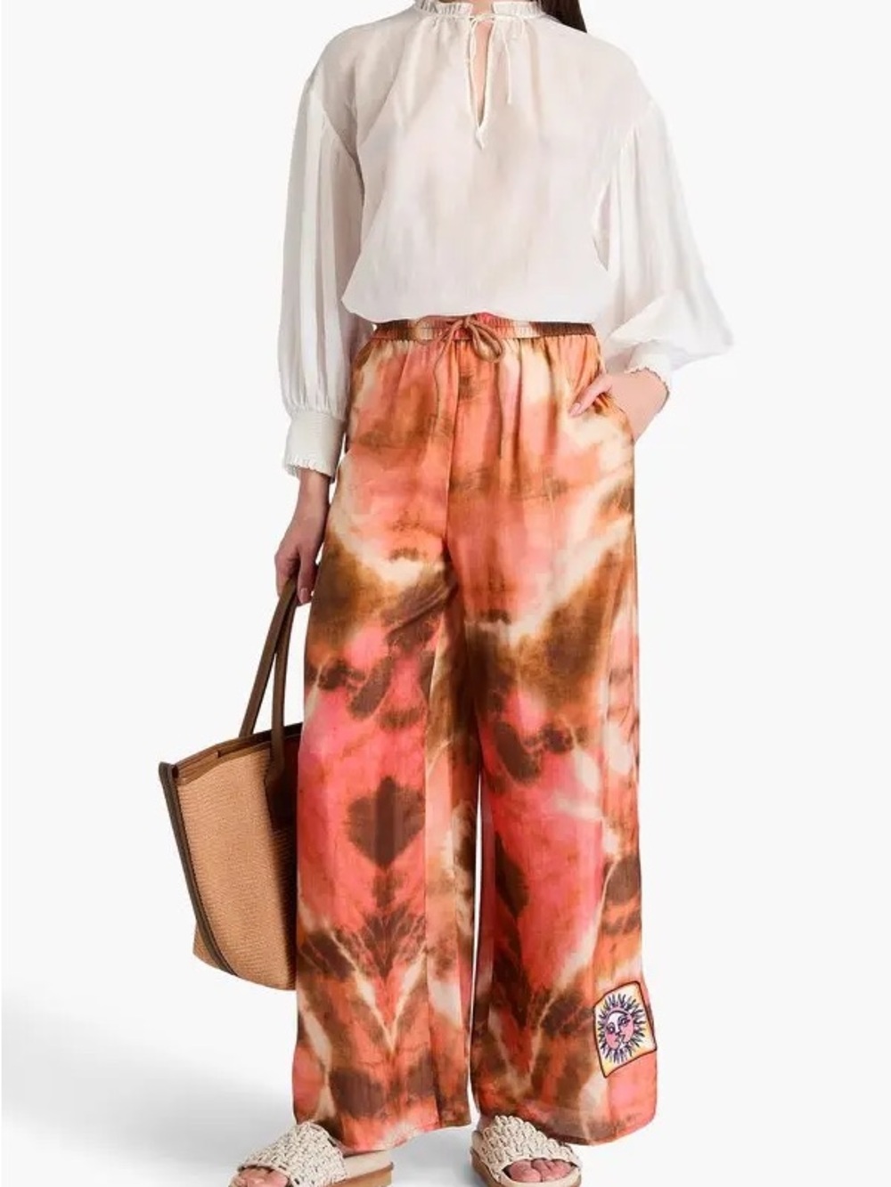 Zimmermann Vacay Silk Tie-Dye Wide-Leg Pants Boho Resort Sz 3/M/L